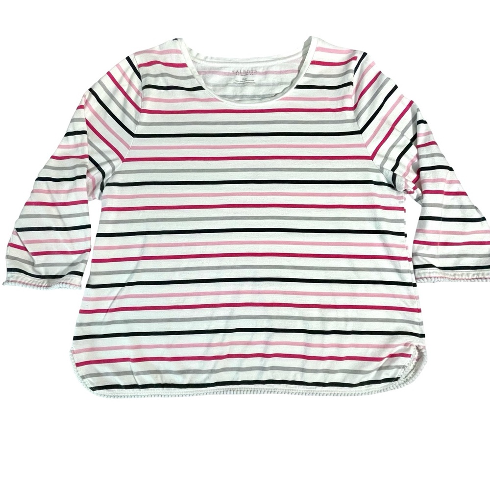 Talbots 3/4 Sleeve Multicolor Nautical Stripes Pom Pom Trim Cotton T-shirt SzXLP - Picture 7 of 9